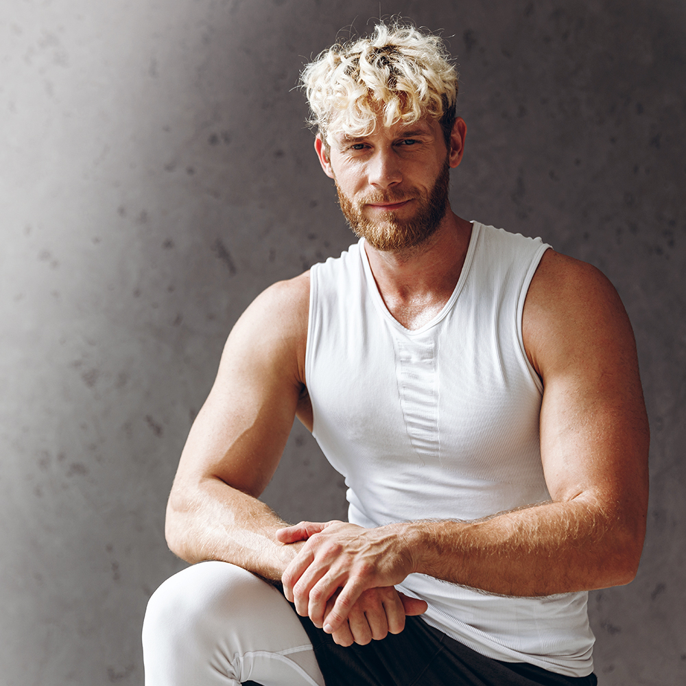 Man In White Tank Top, Front-Facing View