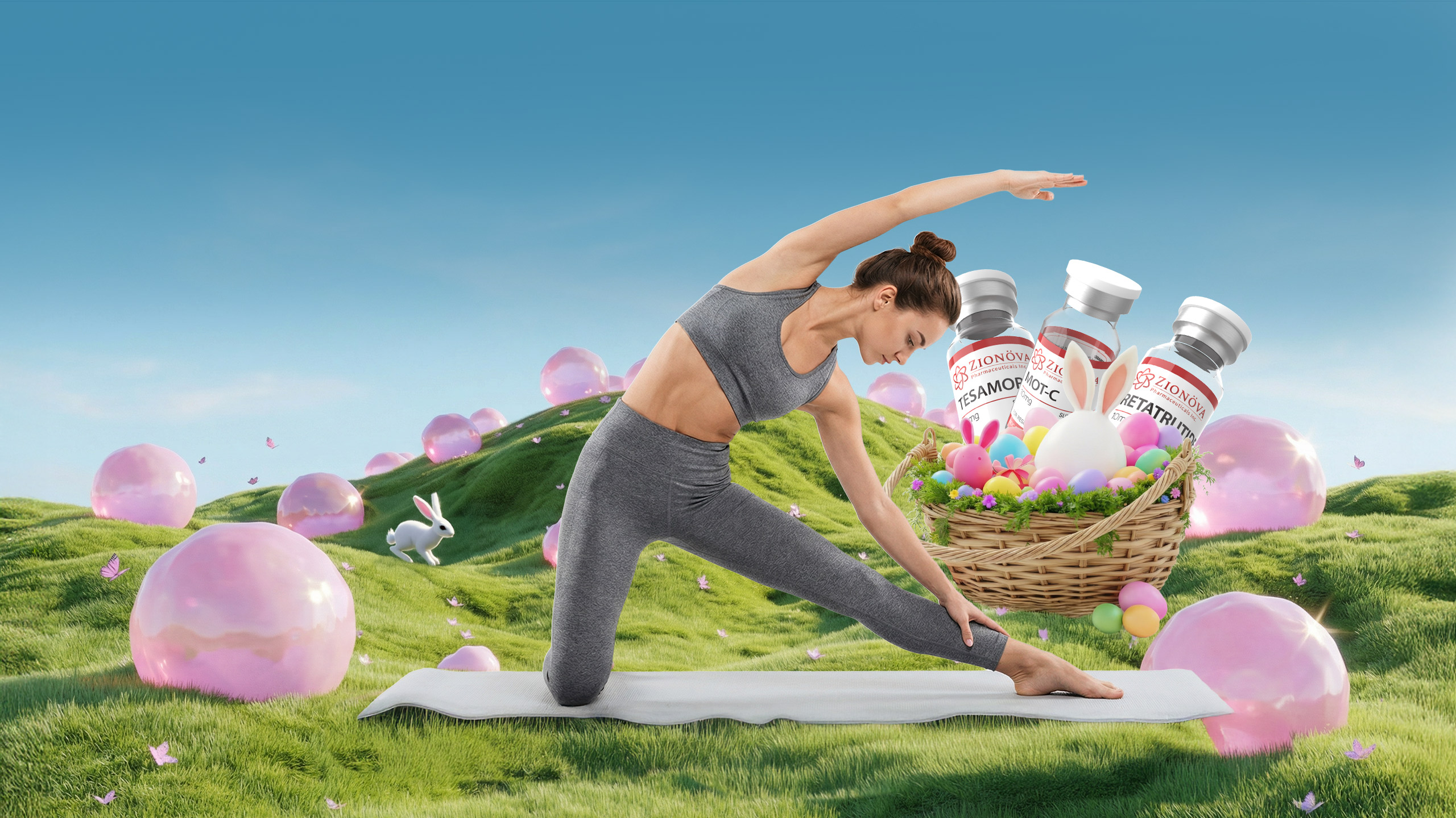 Woman Stretching on Field Side View