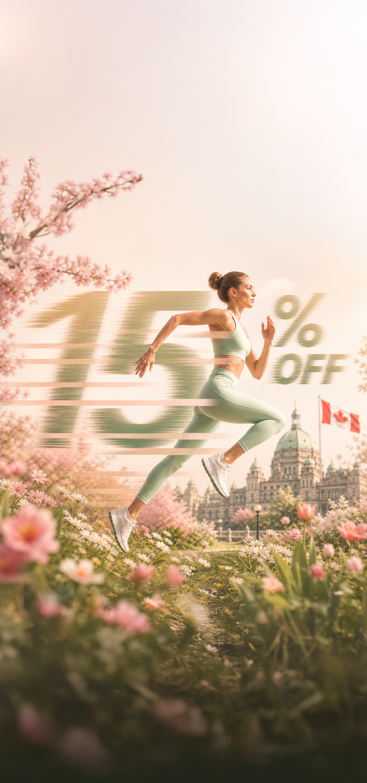 15% off Discount Banner With Green Background. Side View