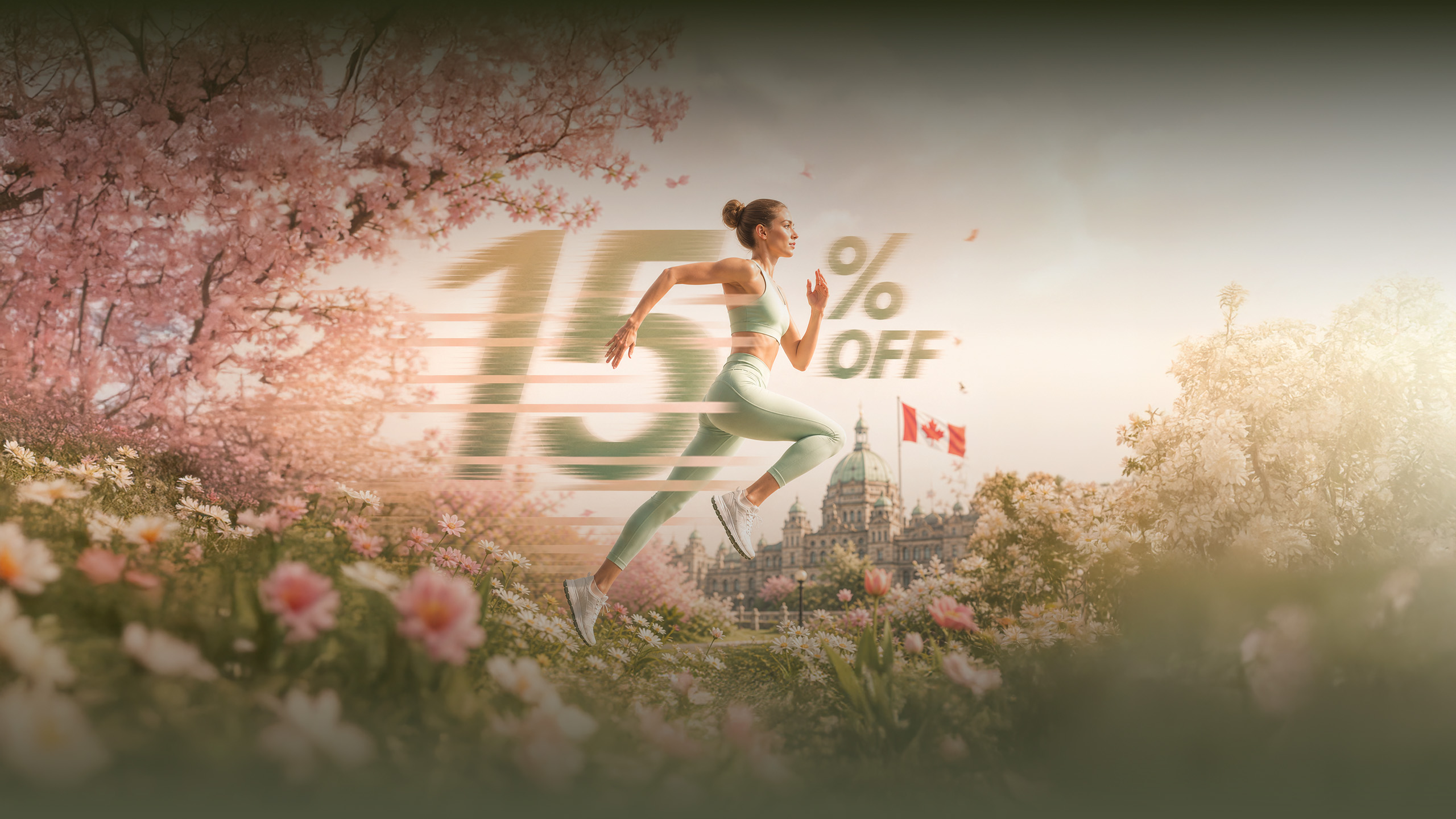 15% off Discount Banner With Green Background. Side View